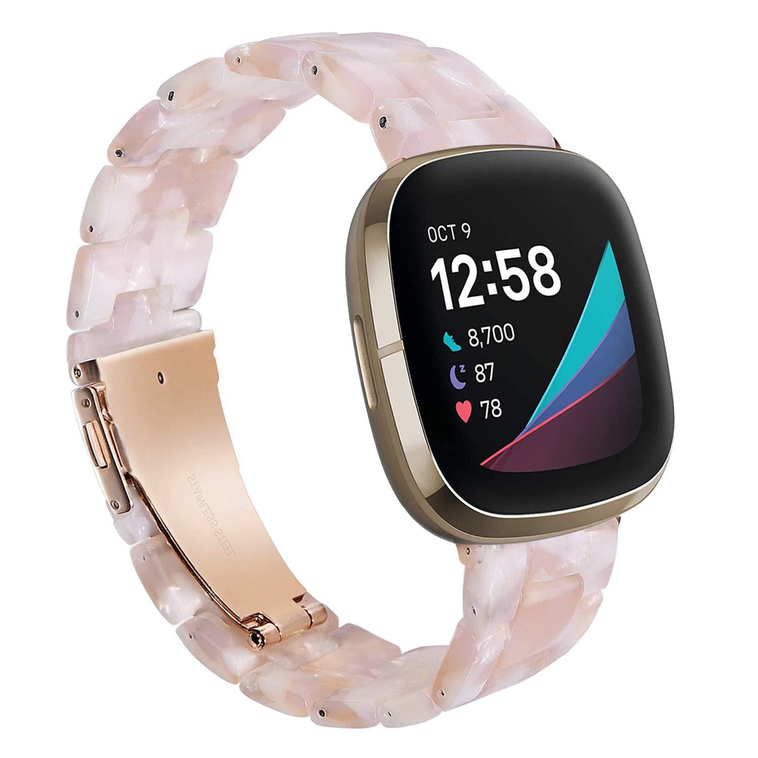 Wongeto Compatible with Fitbit Versa 4/3/Sense 2, Lightweight Resin Replacement Band for Fitbit Versa 4/3/Sense (Flower Pink)