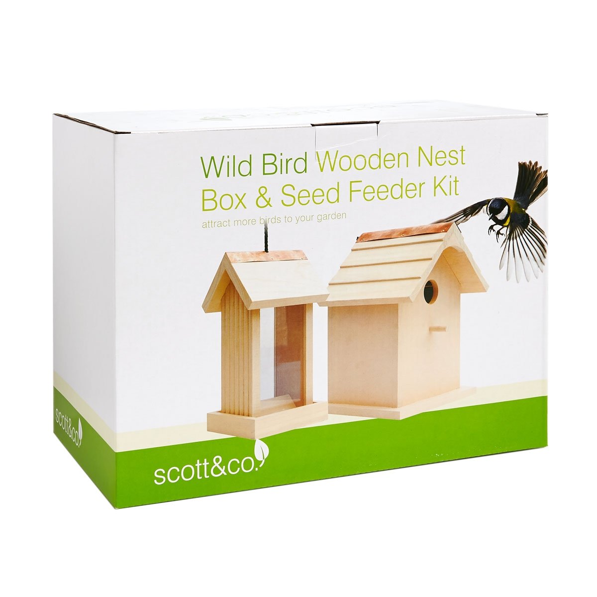 Scott Co Wooden Bird Nesting Box House And Seed Feeder Set