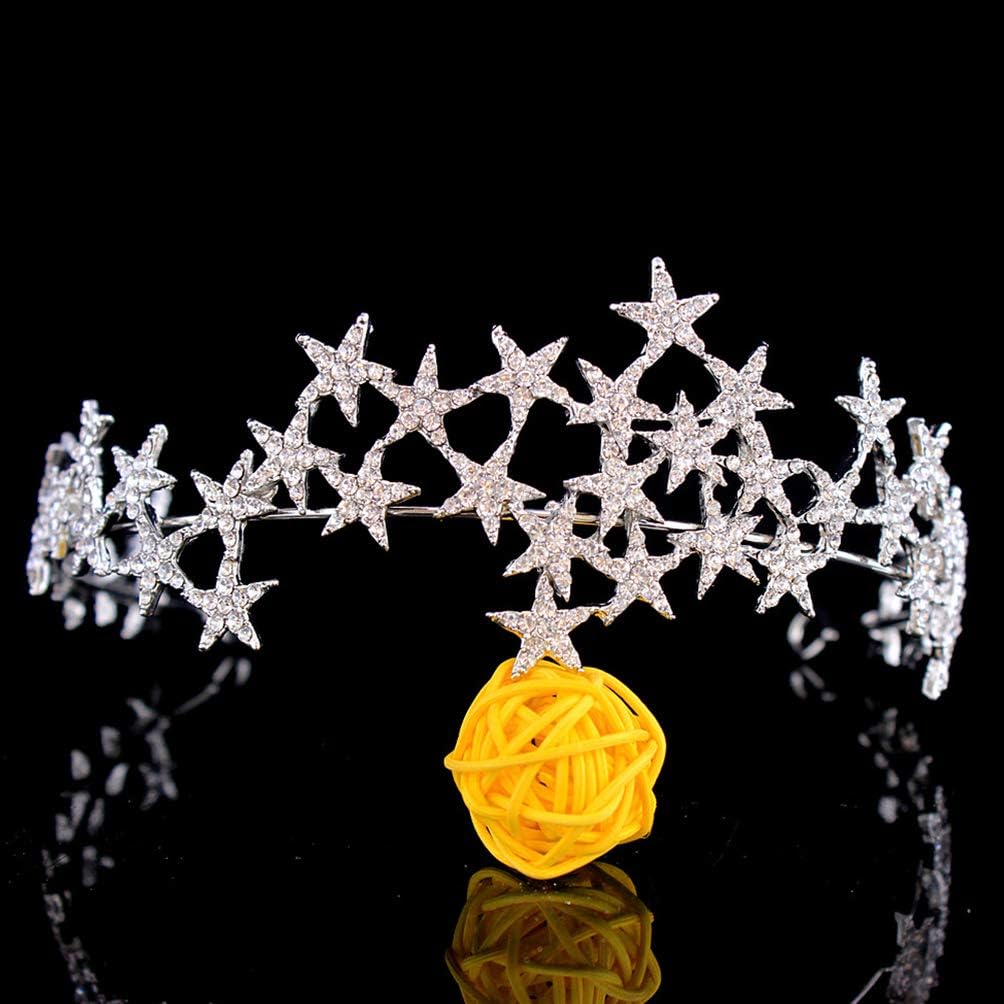 Bride Wedding Crystal Rhinestone Star Crown Hair Accessories for Women (White) - Image 5