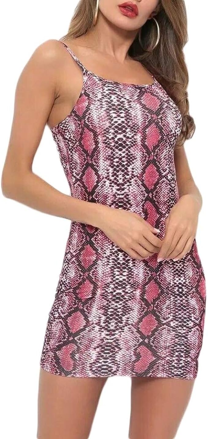 Binwwe Women's Snake Print Bodycon Strap Mini Dress Animal Print