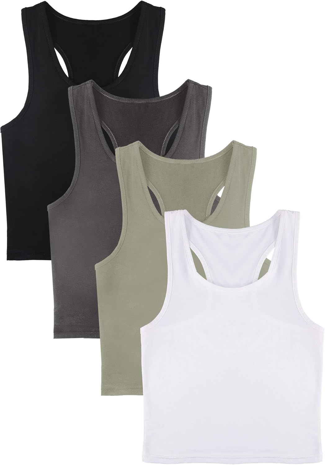 4 Pieces Women Cotton Basic Sleeveless Racerback Tank Top Camisole Sports Crop Top for Daily Wearing: Clothing