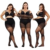 YAGAXI Plus Size Tights for Women, 20D Black High Waist Ultra Thin Pantyhose, Women's Sheer Tights with Control Top, 3 Pairs