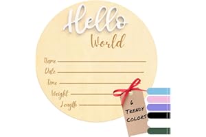 KEMINA BLANKETS Baby Announcement Sign, Hello World Newborn Sign for Hospital, Large 6” Wooden Baby Name Sign, Newborn Photography Props for Boys and Girls, Welcome Baby Sign (White)