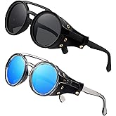 LNOZOOUTEI Classic Steampunk Style Round Vintage Sunglasses Retro Eyewear Women Men With Leather Side Glasses