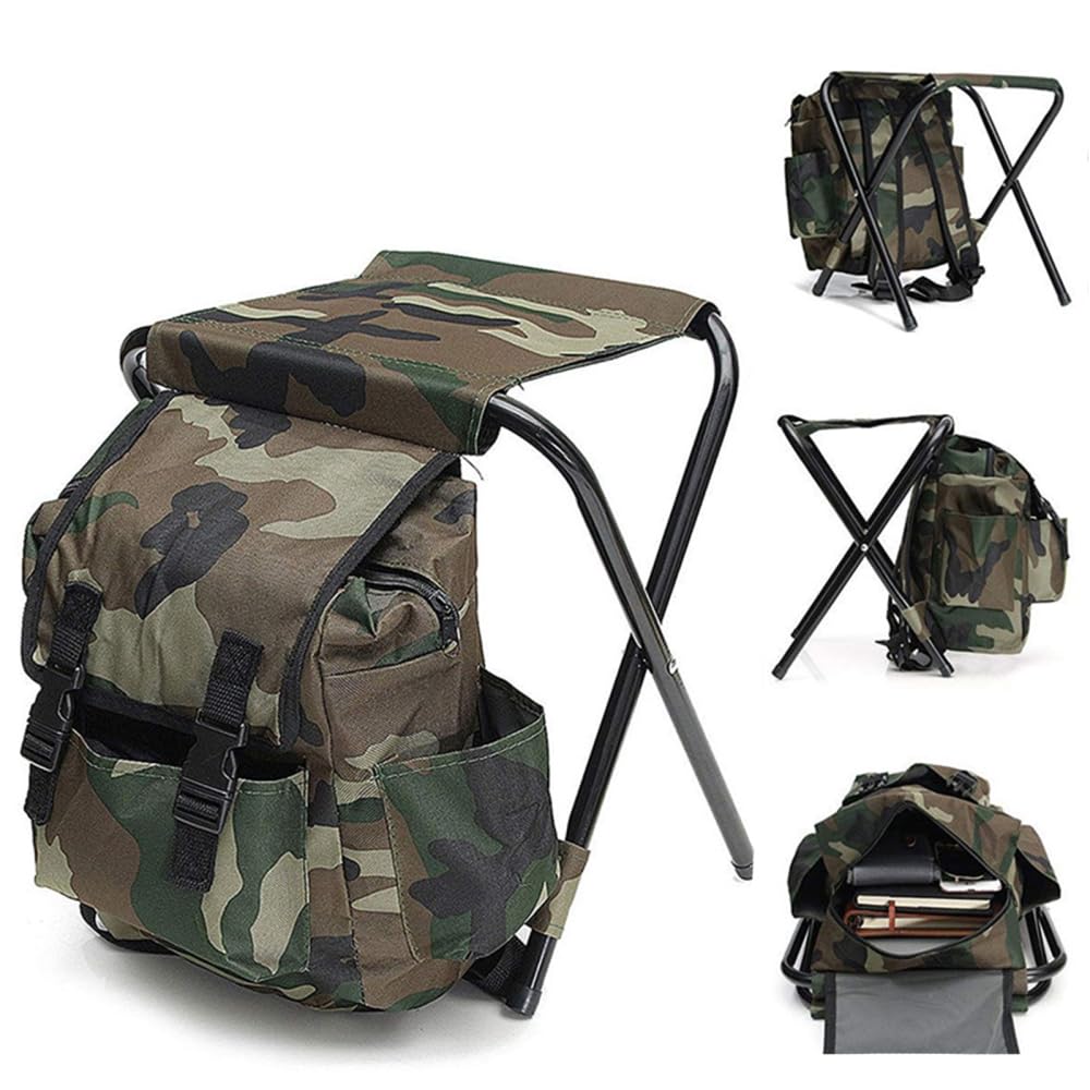 Xphyr Fishing Stool Folding Camping Chair with Backpack Waterproof Portable Rucksack with Seat 100kg Max Load for Hiking Fishing Picnic Travel