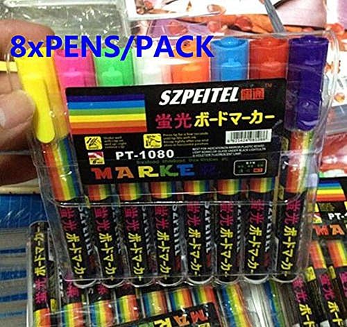 Pack Of 8 Colours Neon Flourescent Highlighters Markers Pens Glass Acrylic POP LED Writing Board