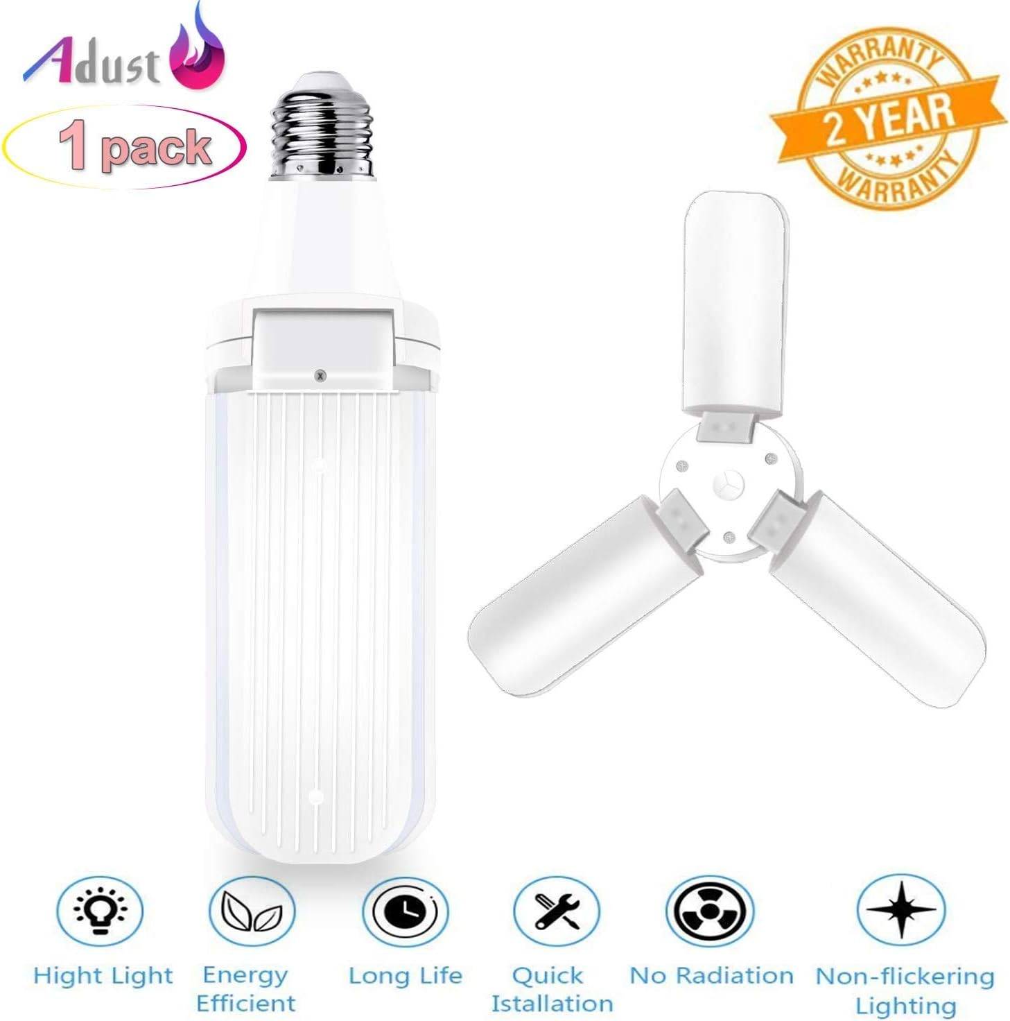 Adust Garage Light Deformable 45W,E26/E27 led Garage Ceiling Lights,Triple Glow 4500lm,Super Bright led Bulbs Light Working Light for Warehouse, Workplace, Basement, Garage,Utility Shop Light