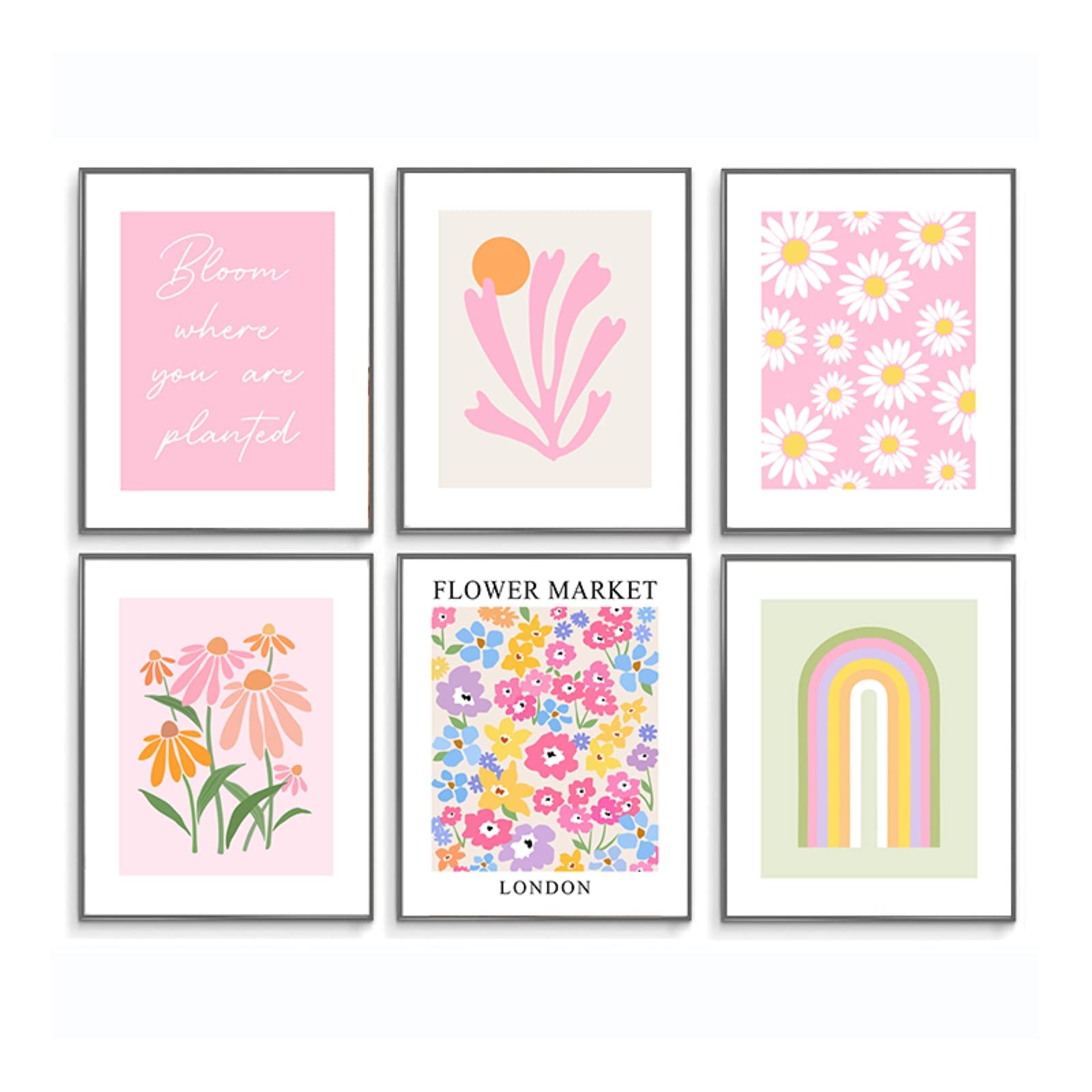 AUNMER Flowers Plants Art Exhibition Poster Prints Set of 6 (8 X 10''), Bohemia Minimalist Aesthetic Wall Images Decor Abstract for Living Room Bedroom Counseling Office Classroom Decor, No Frame