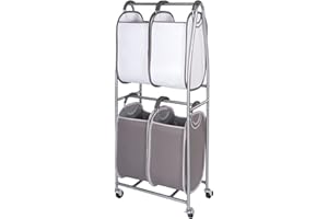 Neatfreak - 2 Tier Vertical Rolling Laundry Cart - Rolling Storage Cart On Wheels With 4 x Tote Hampers For Laundry, Towels, Blankets & Bathroom Organization - Quad Laundry Sorter