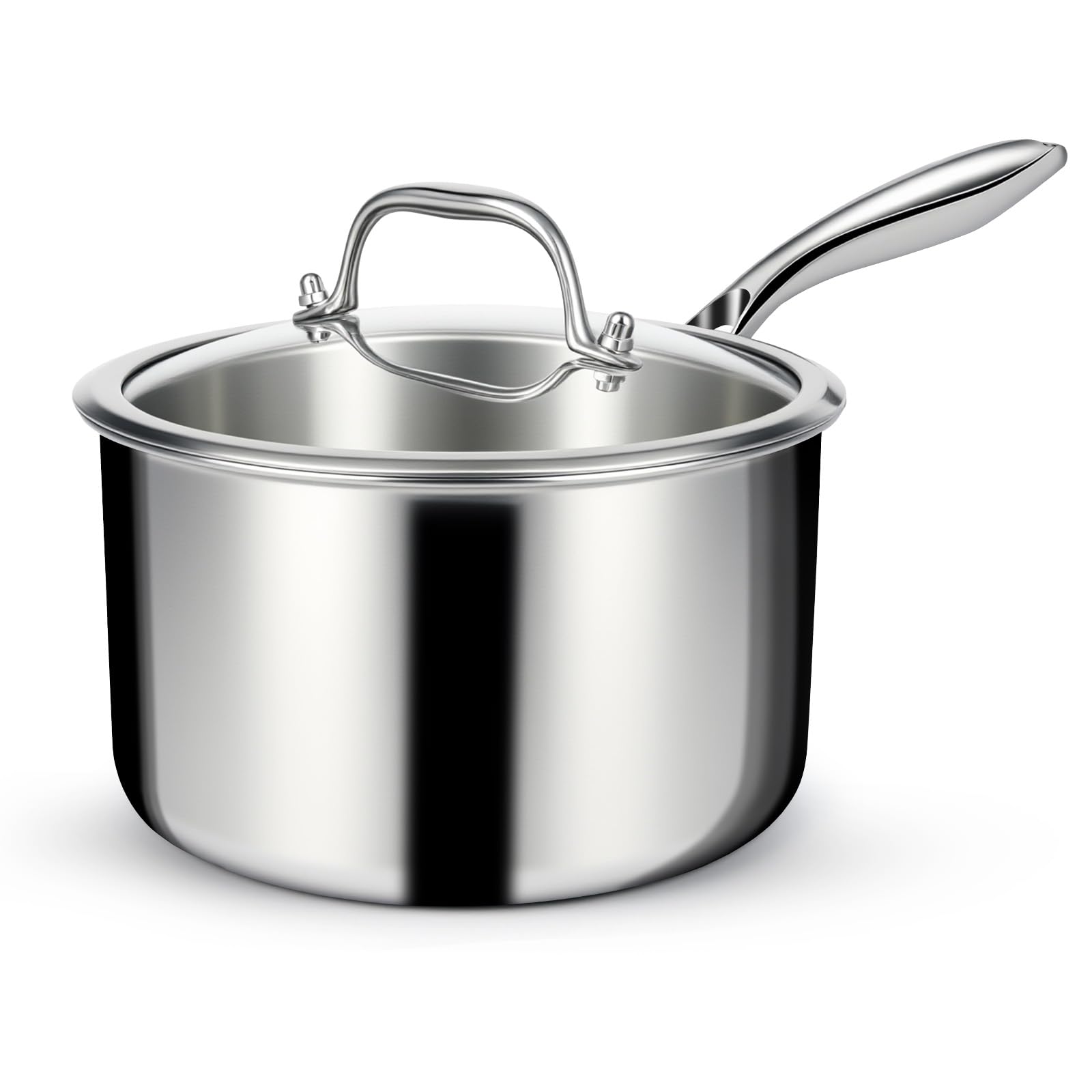 Photo 1 of ** USED** EWFEN 3 Ply Stainless Steel Saucepan with Lid, 3 Quart Multipurpose Cooking Pot, Stay-Cool Handle, Induction Oven Dishwasher Safe, 3 QT