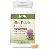 GNC Herbal Plus Milk Thistle 1300mg Supplement, 120 Servings | Extra Strength, Vegetarian, Traditional Herb Supports Healthy Liver Function, Once Daily, Free of Artificial Colors