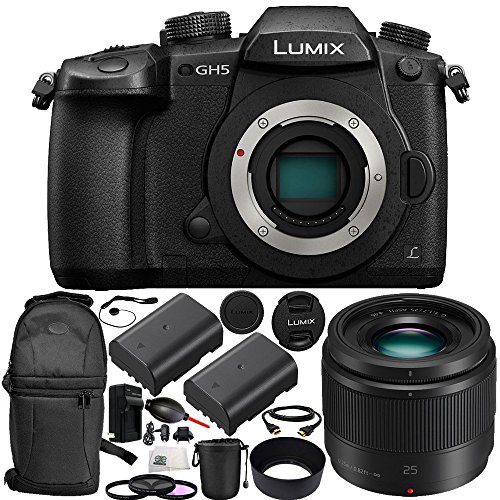 Panasonic Lumix DC-GH5 Mirrorless Digital Camera & LUMIX G 25mm f/1.7 Lens 15PC Bundle. Includes Manufacturer Accessories + 2 Replacement BLF19 Batteries + More - International Version (No Warranty)