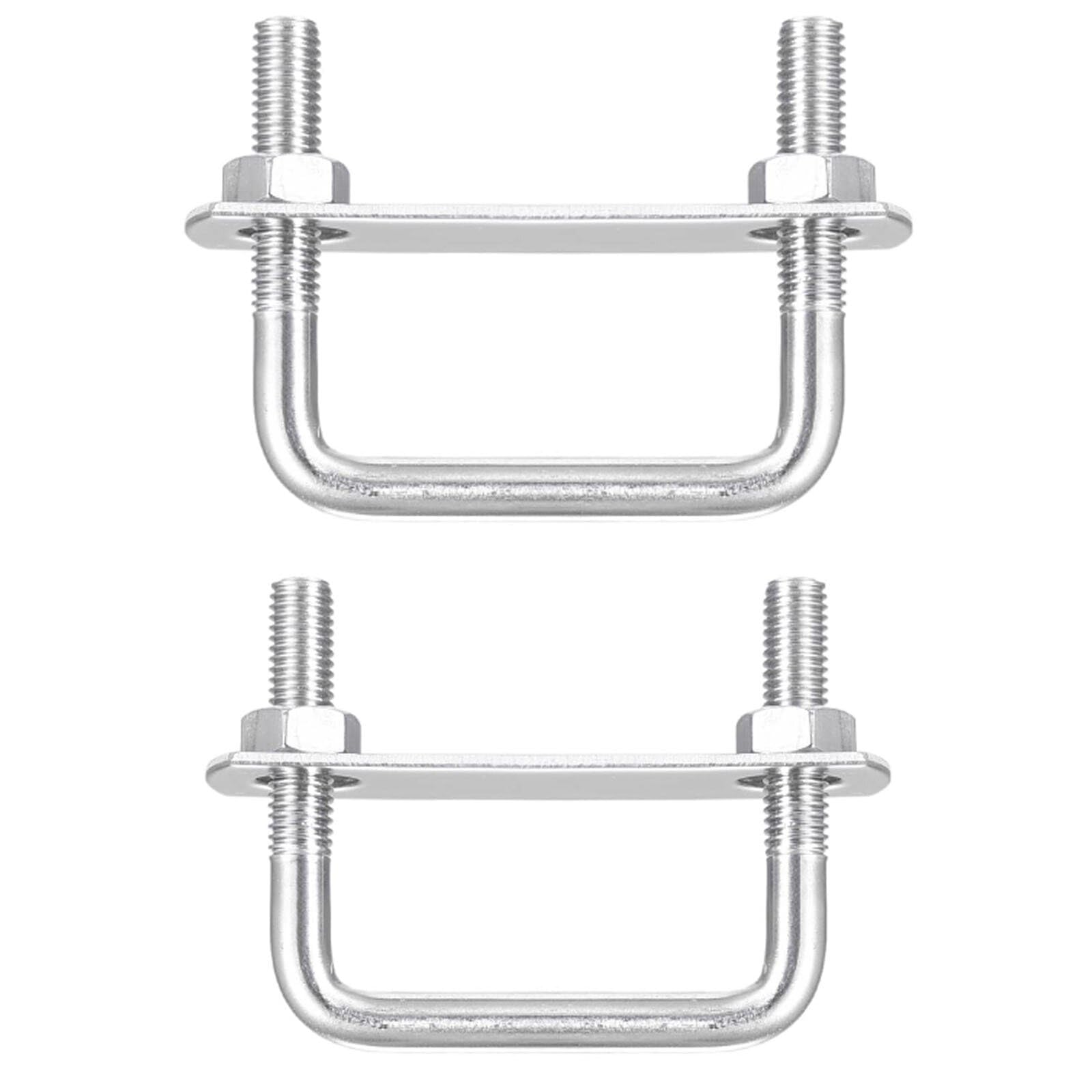 TOP-VIGOR 2 sets M8 Square U-Bolts, 52mm Inner Width 50mm Length 304 Stainless Steel U-Bolts with Nut, Plate for Building Installations Mechanical Parts Connection Cehicles Ships