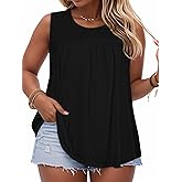 Women Plus Size Tank Top Casual Summer Tops Loose Fit Sleeveless T Shirts Trendy Crewneck Tunic Tees
