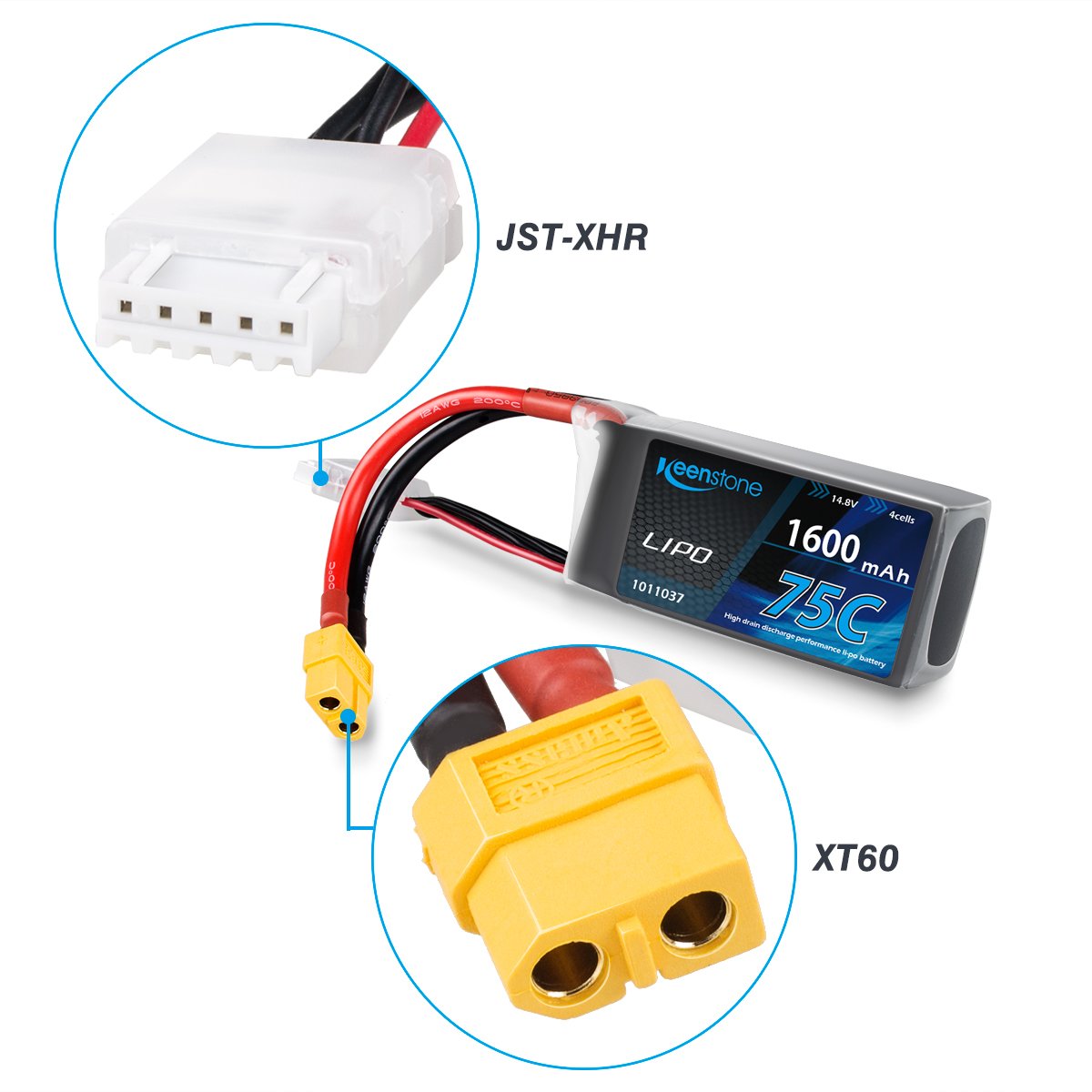 Keenstone LiPo Battery Pack 1600mAh 75C 4S 14.8V XT60 Plug w/ Voltage Meter & Battery Power Indicator RC Boat Heli Airplane UAV Drone FPV