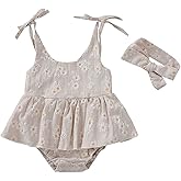 Baby Girls Daisy Playsuits Bodysuit+Headband Print Halter Romper Floral Jumpsuit Infant Onesie Summer Clothes
