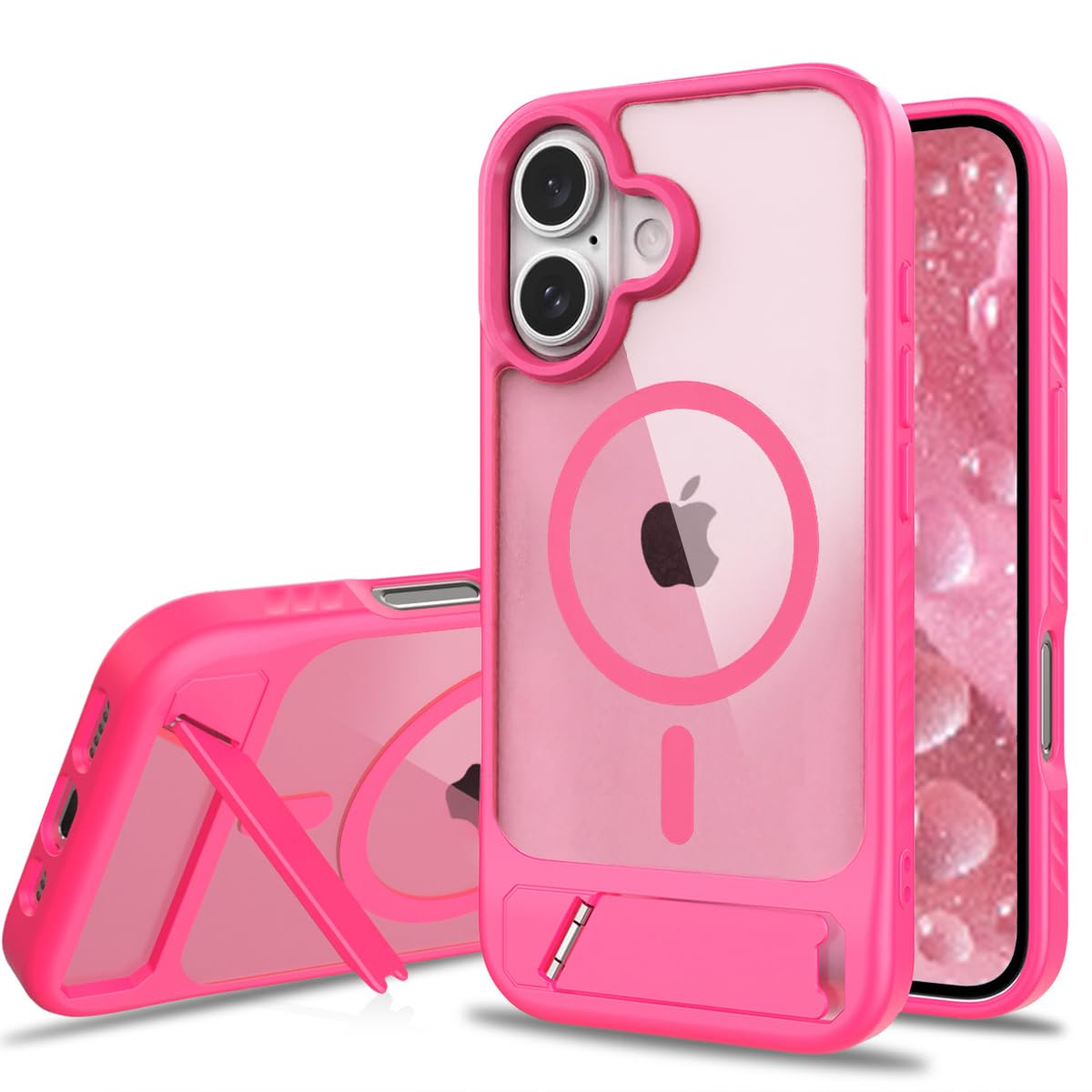 IDweel Magnetic for iPhone 17 Case with Built-in Invisible Kickstand, Compatible with Magsafe, Slim Fit Translucent Matte Phone Shockproof Protective Cover for iPhone 17 6.3 Inch, Hot Pink
