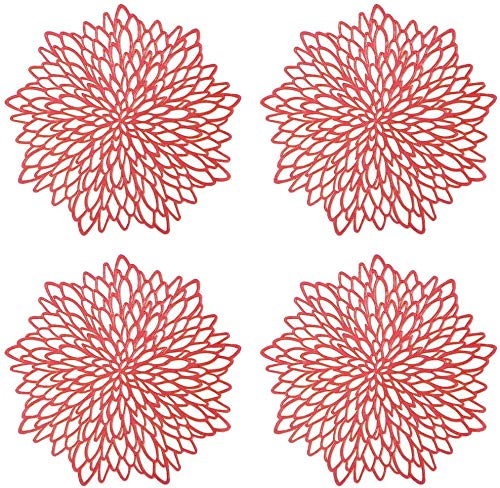 Carolilly Set of 1/8/10 Piece of Table Placemats Round Table Place Mats Non Slip Table Mats and Coasters PVC (Red, 8pcs)