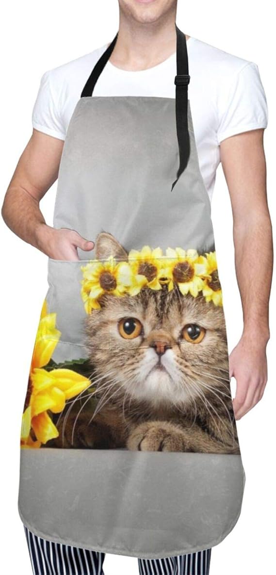 Amazon Co Jp ひまわり 花輪 猫 エプロン首掛けエプロン 前ポケットカフェエプロン 料理 キッチン バーベキュー 防汚 防水 作業 仕事 動きやすい 業務 家庭用エプロン 男女兼用 ファッション