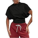 SHENHE Women's Cap Sleeve Dolman T Shirt Crew Neck Cinched Waist Loose Summer Crop Top