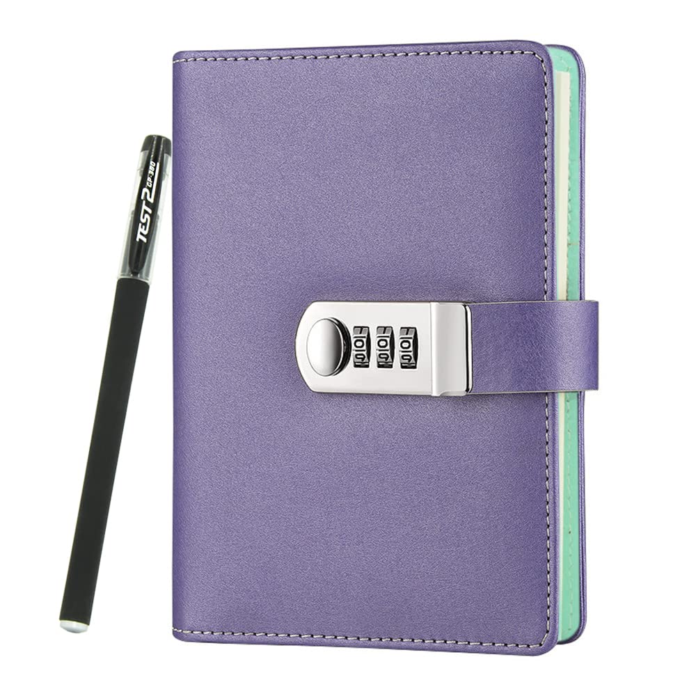 NectaRoy PU Leather Refillable Password Notebook Writing Journal Diary Planner Organizer with Combination Lock, Loose-Leaf Lined Notepad Sketchbook with Pen, 5.3" x 7.3"