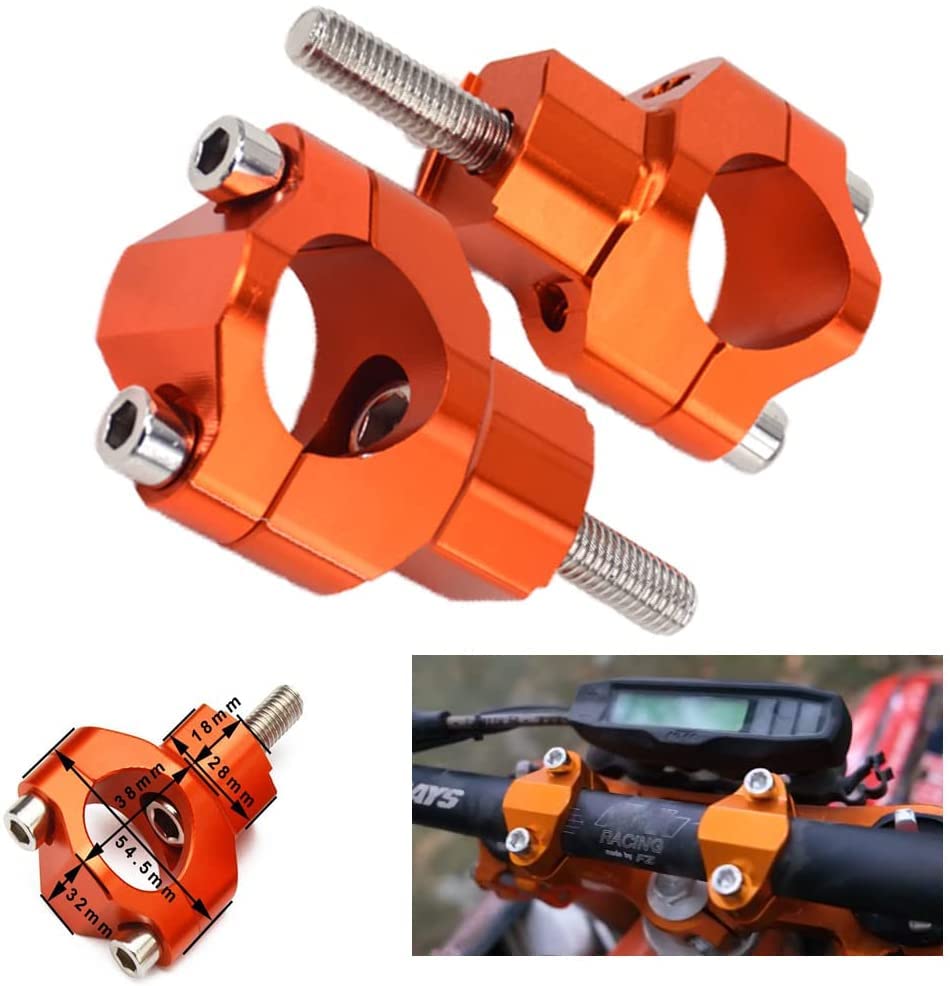 1 1/8" 28mm Motorcycle Handlebar Risers,1 Pair Bar Risers Clamp Handlebar Riser CNC Aluminum for 125-530 SX SXF EXC EXCF XCW XCFW 00-16-Orange