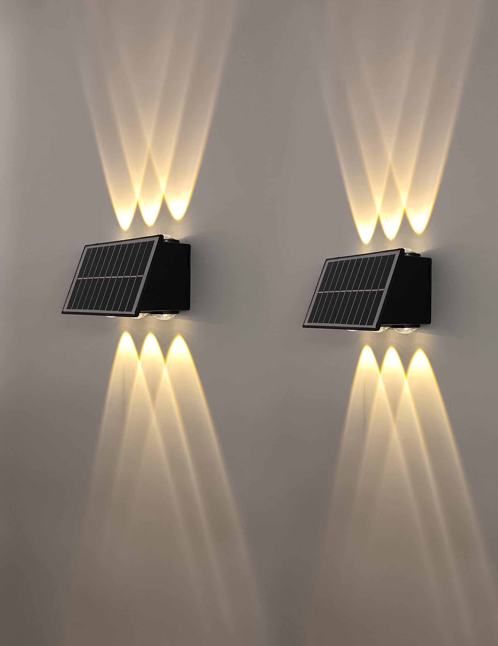 Solar Lights Outdoor Garden Up and Down Wall Lights Waterproof Solar Powered Decorative Lighting Garden Ornaments (2 Pack 6-LED-Beams,3000K Warm Light)