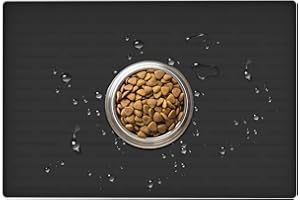 ULTIBE 24" x 16" Dog Food Mat, Silicone Pet Mats for Food and Water, Nonslip Pet Feeding Mats for Floors, Dog Cat Bowl Mat with Raised Edges, Black