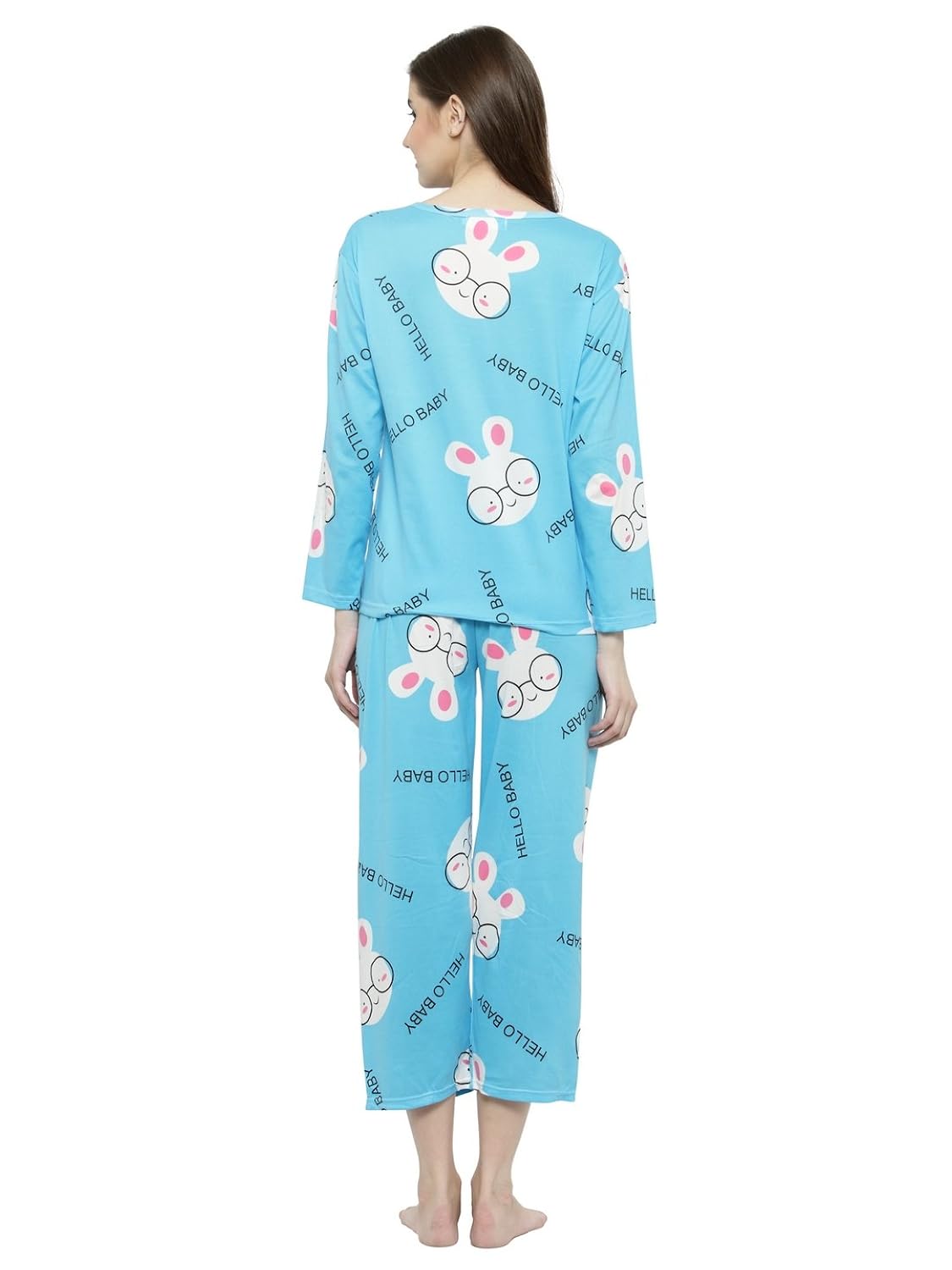 n-gal women blue white printed nightwear pajama loungewear set-nayn42-blue