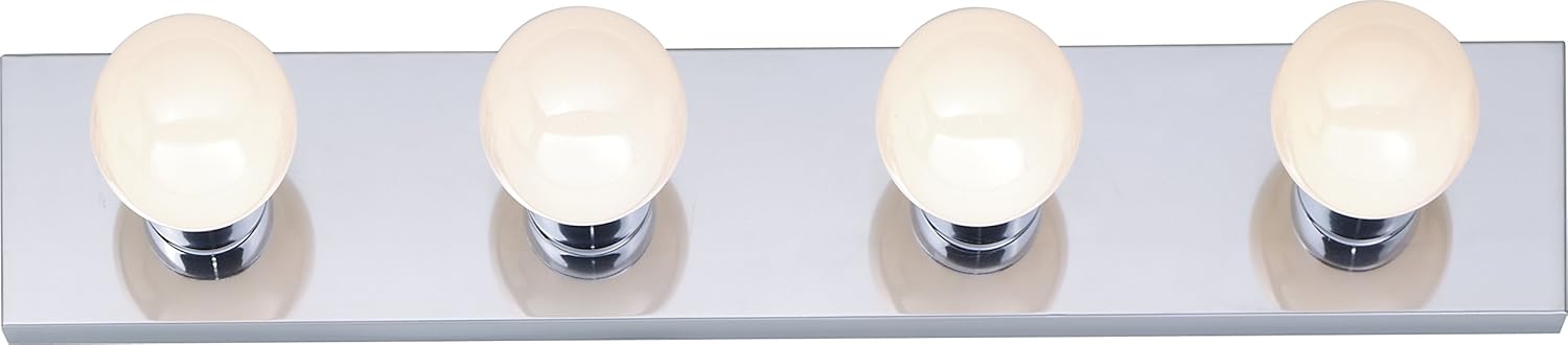 Four Light Vanity Strip, Polished Chrome, 24-Inch AND 8 FT. White Lamp Cord with Rotary Switch, Plug, Stripped Ends Ready for Wiring