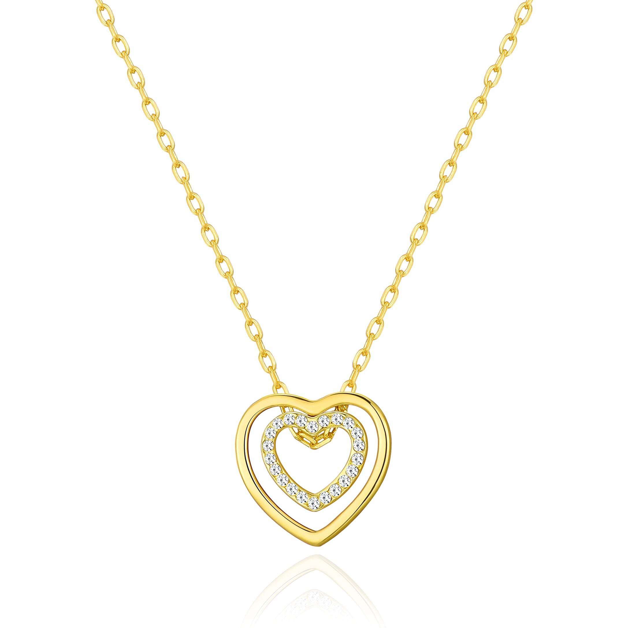 Philip Jones 18k Gold Plated Double Heart Necklace Created with Zircondia® Crystals