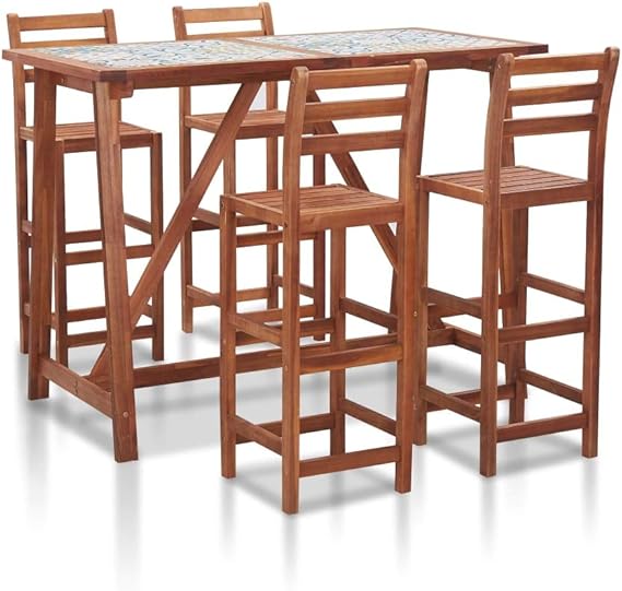 vidaXL Akazienholz Massiv Gartenbar Set 5-TLG. Gartentheke Theke Bar