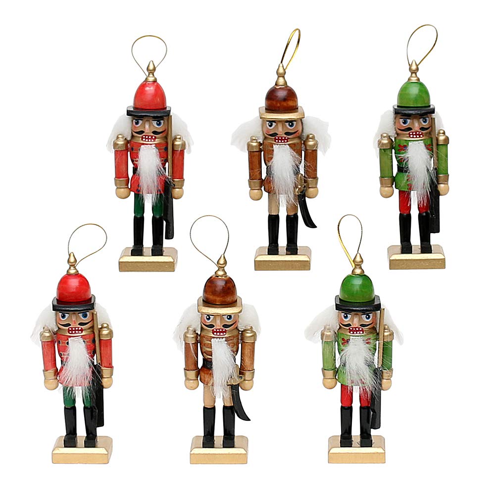 Dekohelden24 Beautiful Wooden Tree Decorations Set of 6 Nutcrackers Approx 12.5cm