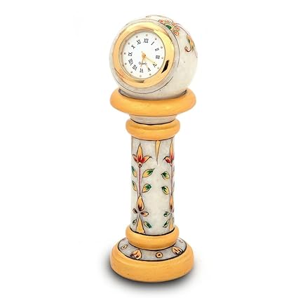 Show Kart Gift Ethnic Design Marble Table Clock Handicraft -145