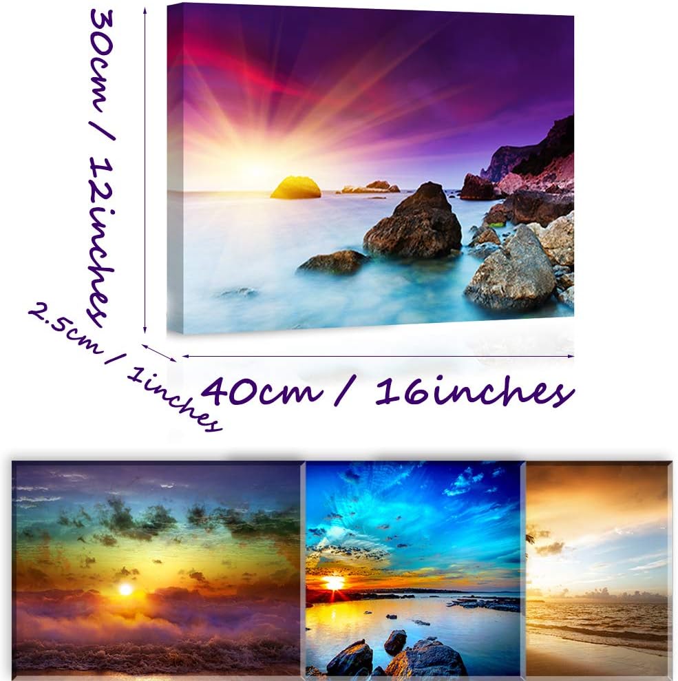 Piy Painting 4x Impression Sur Toile De Paysage De Plage Au Lever Du Soleil Pret Suspendu Peinture Beaute De La Nature Tableau Pour Art Deco Murale Salon Cadeau De Noel Anniversaire 30x40cm