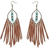 Bohemian Fringe Leather Earrings Western Earrings for Women Cowgirl Tassel Earring for Women Turquoise Earring Western Jewelry