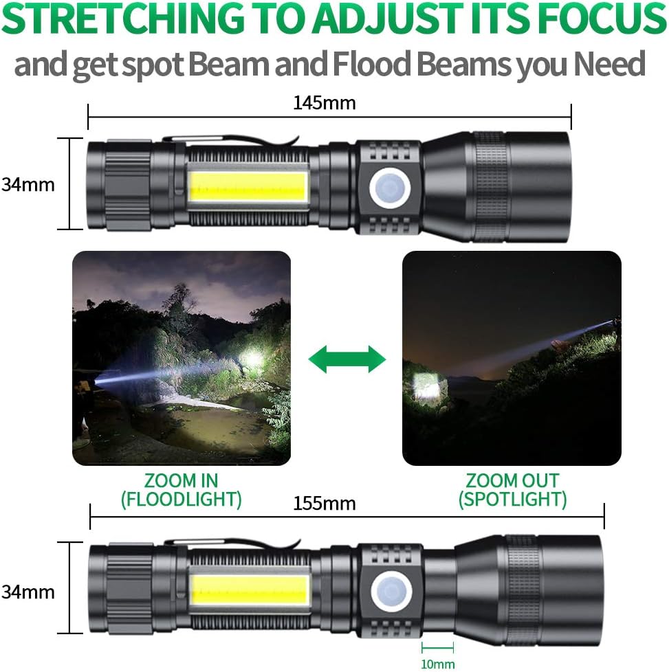 Bright Flashlight (Battery Included), UV Flashlights LED Rechargeable, Magnetic Flashlight, High Lumen, 7 Modes, Waterproof Mini Black Light Flashlight for Camping Pet Urine Detection Emergency 2pack - - 