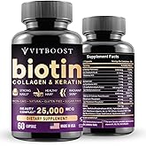 VITBOOST Biotin with Hyaluronic Acid, Collagen and Keratin – 25000 mcg Hair Growth Vitamins for Men and Women – Nails and Ski