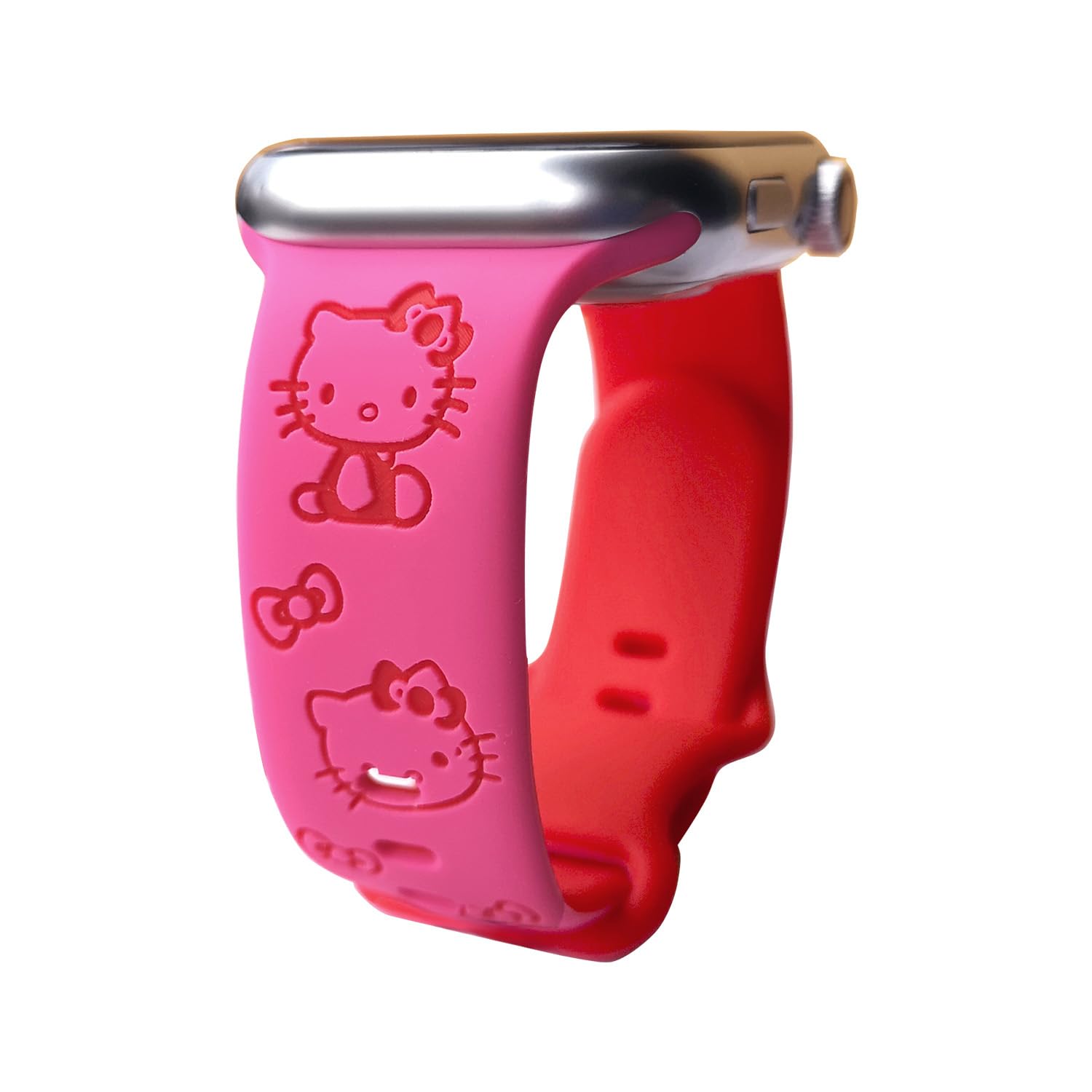 Cute Cartoon Engraved Bands Compatible with Apple Watch Band 40mm 41mm 38mm 42mm 44mm 45mm 49mm Women, Two-Tone Silicone Sport Strap for iWatch Band Series 9 8 7 6 5 4 SE Ultra 2 (42/44/45/49mm, Hot Pink/Red)