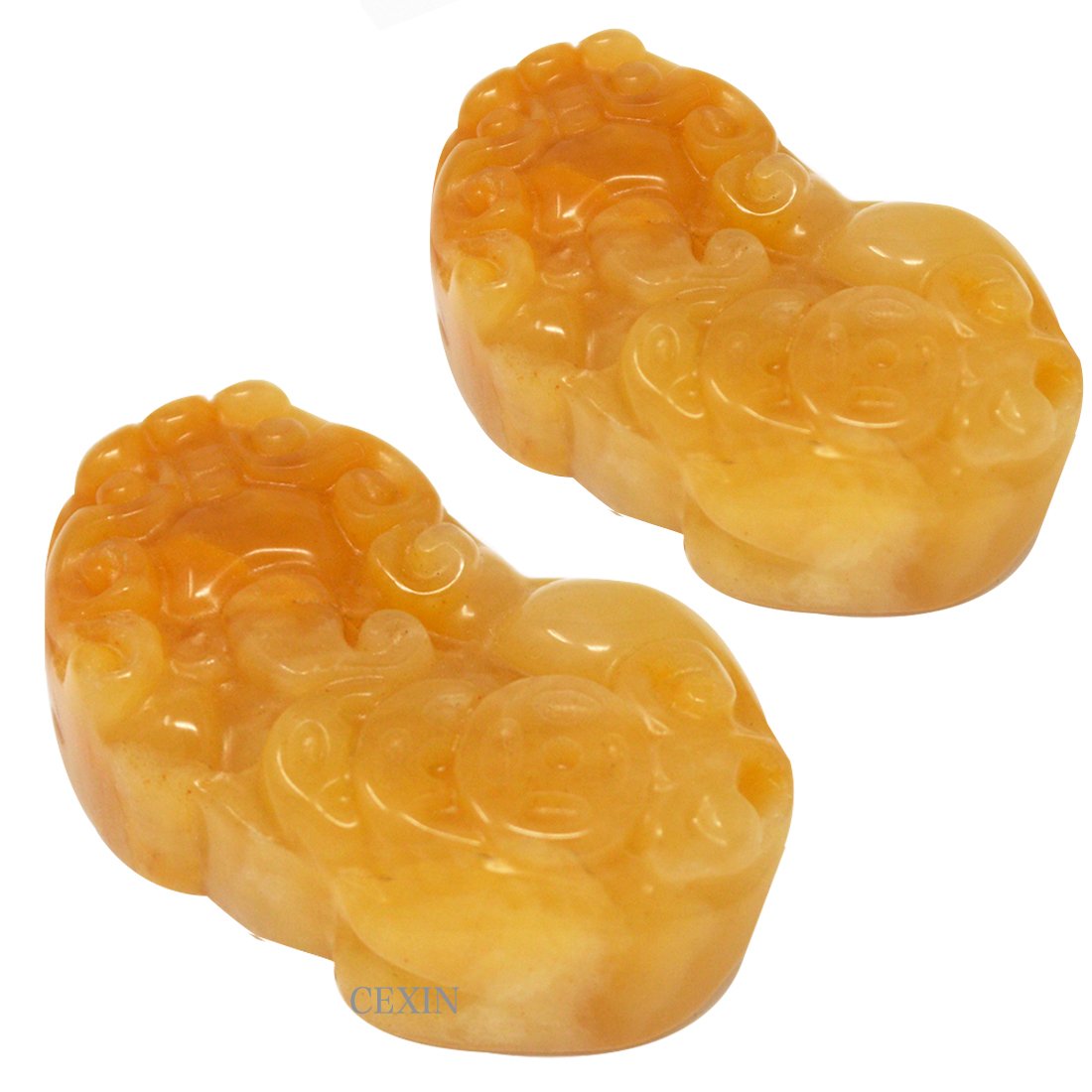 2pcs Fengshui Yellow Jade Pi Yao Pixiu Pendant for Protection W Free Mxsabrina Red String Bracelet SKU:M1147