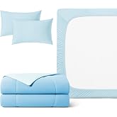 REST Buy 2 GET 35 Percent Off: Evercool Comforter Plus 3PC Starter Sheet Set Bundle, in Light Blue, Queen Size
