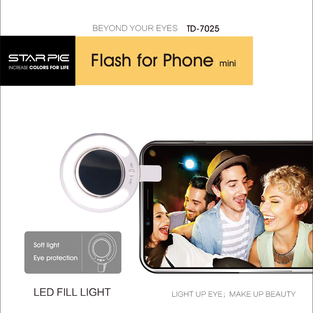 STARPIE Selfie Light Ring Rechargeable Battery with 15 LED for Smart Phone Camera Round Shape (White 6500k)