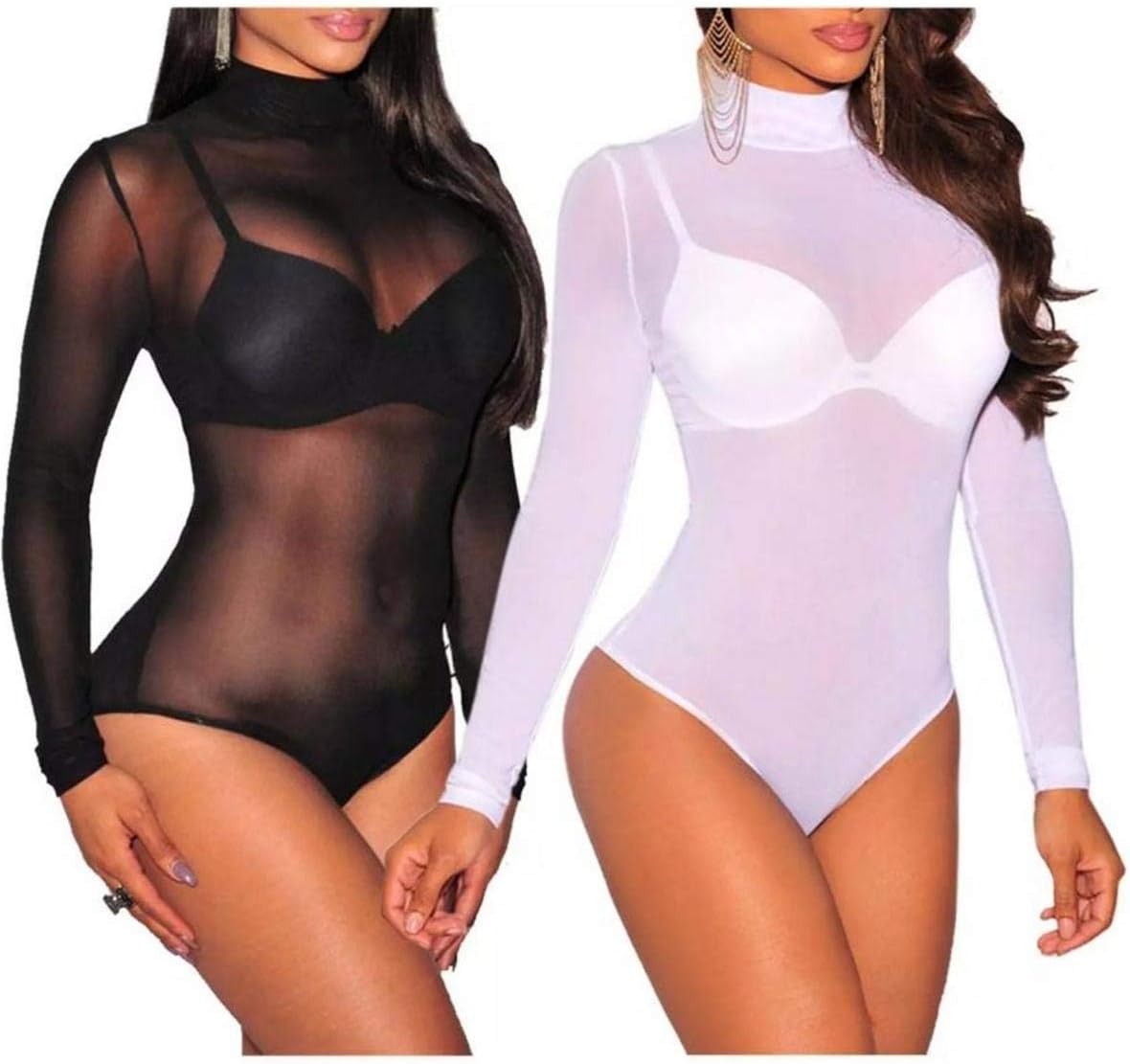 Ladies Turtle Neck All Over Mesh Bodysuit Stretch Leotard Body top Size 8-14