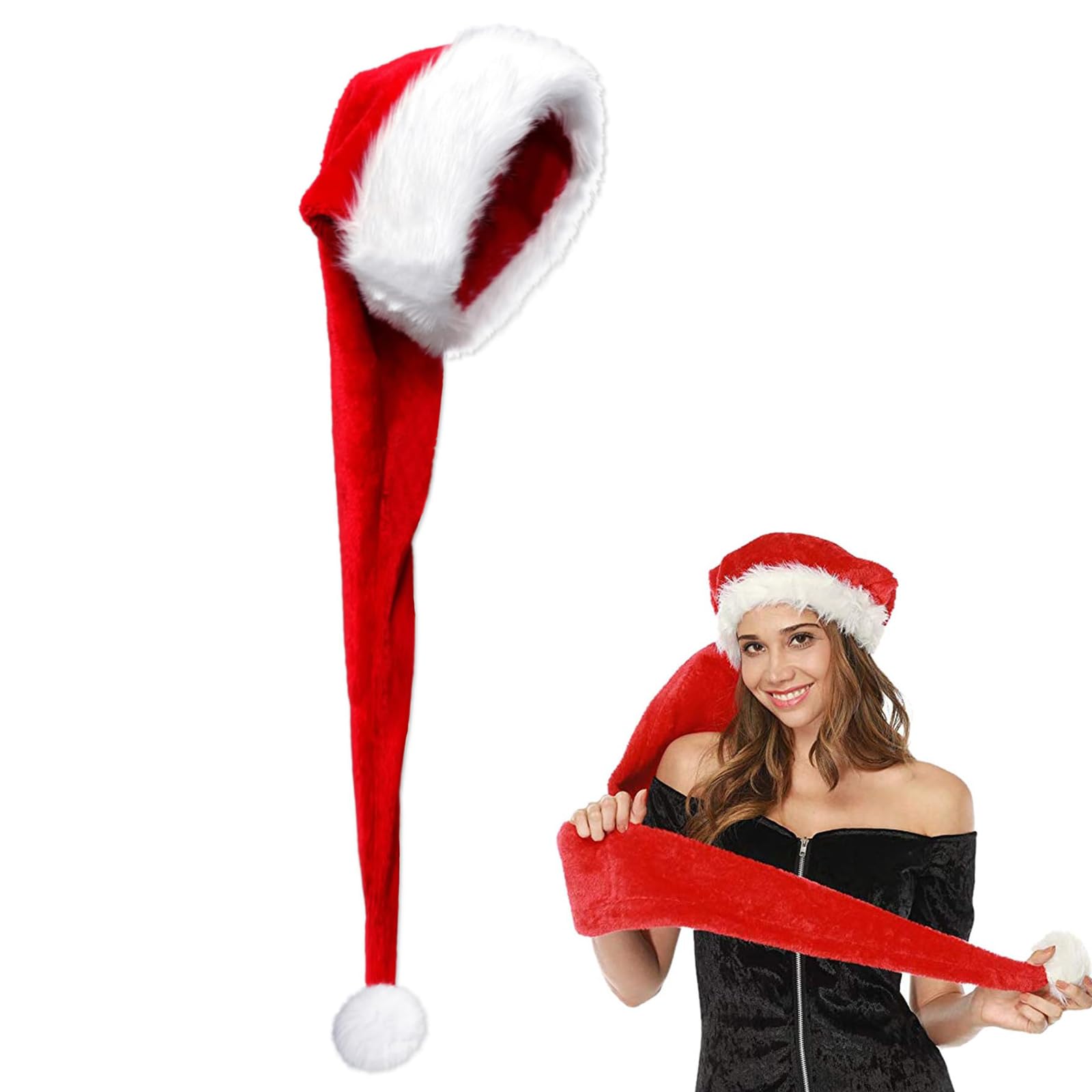 Unisex Classic Velvet Santa Hat - Extra Long & Luxury Plush for Kids & Adults, Perfect for Christmas & New Year Parties