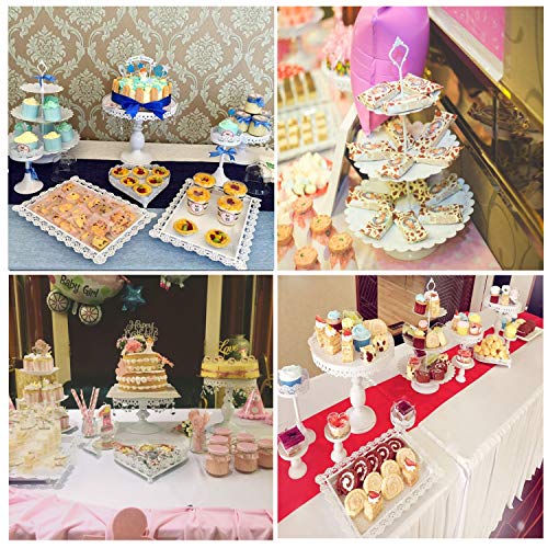 Proshopping 9 Set Antique Metal Cake Stand, Classical Round Cupcake Holder, Cake Plate Tray, Cookie Pedestal Display Tower, for Wedding Birthday Party, with Crystals Pendants and Beads, White - Thumbnail 5