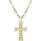 SAELACY Diamond-cut Cross Pendant Necklace for Women Men 14K White Gold Plated Gothic Style Cross Pendant Minimalist Jewelry