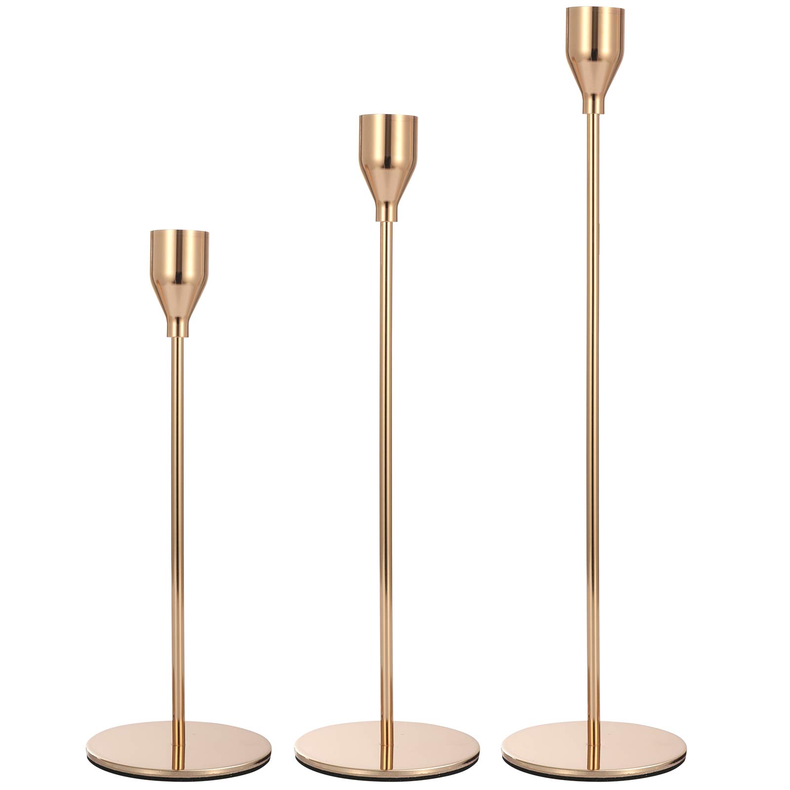 Photo 1 of Anndason Set of 3 Pink Gold Candlestick Holders Pink Gold Candle Holder Taper Candle Holders Candle Holders Decorative Candlestick Holder for Home Decor, Wedding, Dinning, Party, Anniversary (Gold)