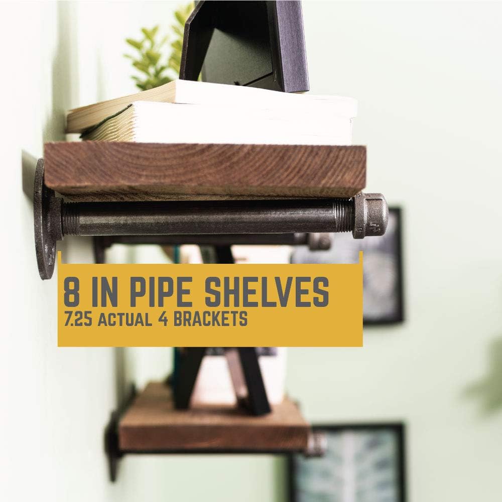 PIPE DÉCOR Industrial Pipe Shelf Brackets 4 Pack, Authentic Pipe Plumbing Fittings and Pieces, Wall Mounted Double Flange Floating Shelves, Rustic Bracket Set for Vintage Shelving Decor (8 Inch): Kitchen & Dining