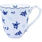 Yaparhill 14oz Bone China Coffee Mug Floral Bone Mug Cute Coffee Mug Teacup for Women Mom Friend (blue floral)