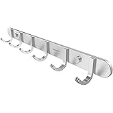 NHENY Coat Hook Wall Mount Towel Rack with 6 Hooks Hanger for Hanging Clothes, Bags, Keys, and Towels Bathroom, Entryway, Door, 304 Stainless Steel Brushed Nickel